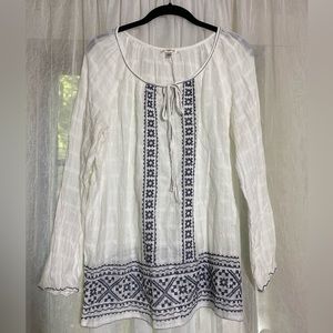 Sophie Max Size Large White Embroidered Tie Neck Lightweight 100% Cotton Top